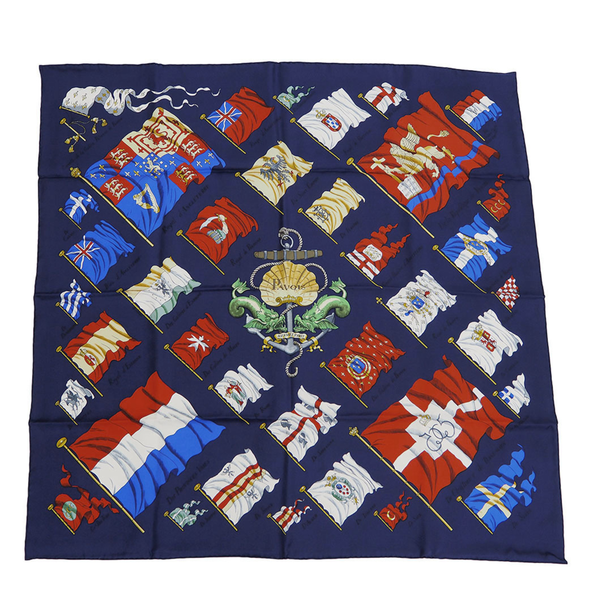 Hermes Carre 90 Pavois Flag Navy Scarf Muffler